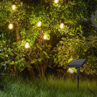 Luz de corda externa à prova d'água LED inquebrável resistente ao ar livre alimentada por energia solar com lâmpadas S14 Edison suspensas para varanda cerca pátio casa decoração de festa de casamento