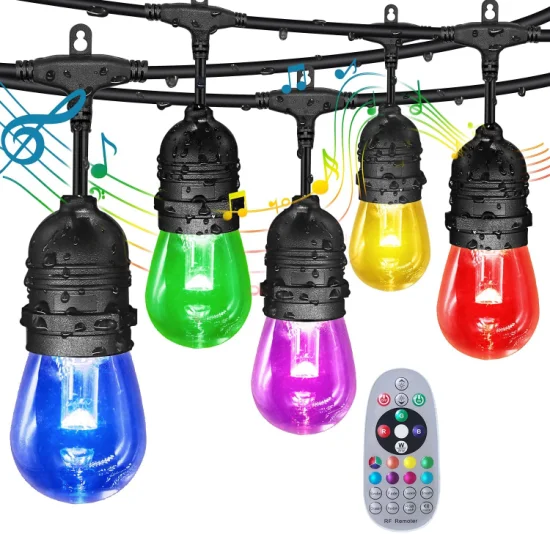 Lâmpadas LED de filamento RGBW S14 Controle Romote Mudança de cor de música Edison Vintage Pendurado Luzes de corda ao ar livre para festa de jardim Natal com CE RoHS ETL