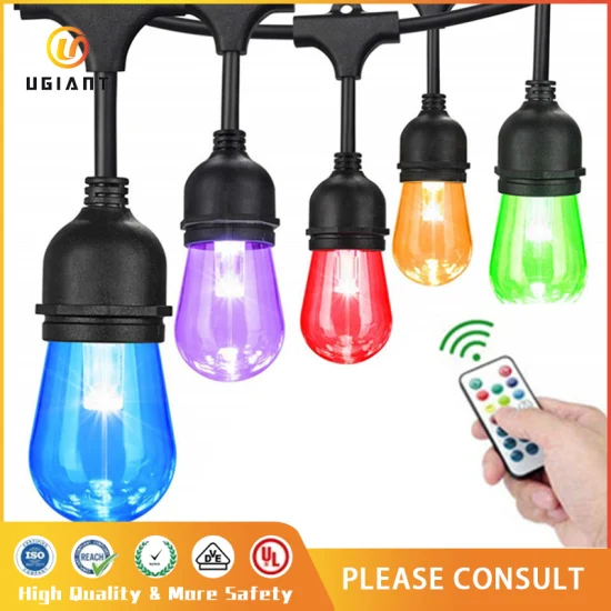 48FT Mudando de Cor ao Ar Livre Atualizado RGB LED E27 Corda de Luzes Sincronização de Música com Regulável S14 Lâmpadas Edison Inquebráveis